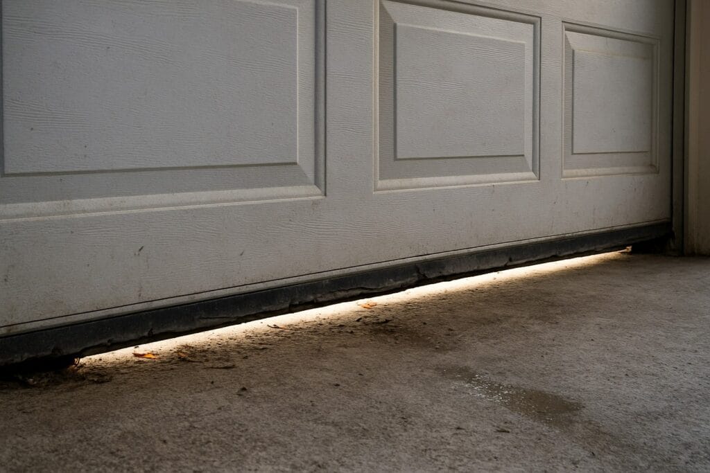 College Station, TX Garage Door Maintenance: Expert Solutions for Longevity 3 Garage Door Maintenance showing a worn and inefficient bottom seal with visible light gaps, indicating poor insulation and the need for repair.